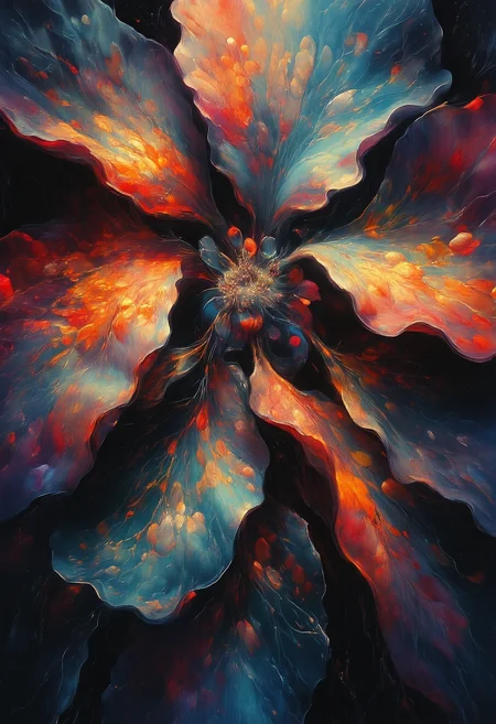 aidmaimageupgrader, cs-qu1lt, A Portrait by Dorota Pietrowiak, digital painting in a vibrant use of (snellâs law) how light travels through the lenses of sphereâs creating a spectrum of iridescent colors, precise, fractal design, flowing curves, precision, colorful, fractal geometry, harmonic interference, digital illustration, photo manipulation, altered realities, fantastical scenes, digital artistry, striking visuals, masterpiece, best quality, highres, high detail, sharp focus, detailed background, light reflection, photorealistic, <lora:Midjourney_Whisper_Chromaplex_Velvet_Myst_v01:0.8> <lora:FluxDFaeTasticDetails:0.8> <lora:flux.1_lora_surreal-tones_v1:0.8> <lora:style_of_Martin_Johnson_Heade_flux:1> <lora:Dorota_Pietrowiak-Flux:0.75> <lora:Color_World_-_s1_g4-flux:0.8>