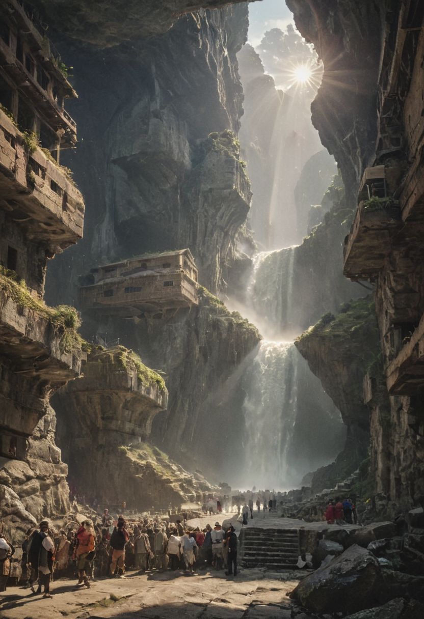 (pastel neon niji colors, terraforming mecha-Pyramid Like drdnght machine hovering above planet earth 20000 bc:1.55), 
(atmospheric haze, Film grain, cinematic film still, highly detailed, high budget, cinemascope, moody, epic, OverallDetail, gorgeous, 2000s vintage RAW photo, photorealistic, candid camera, color graded cinematic, eye catchlights, atmospheric lighting, skin pores, imperfections, natural, shallow dof:1.4),
(Ancient megalithic civilization, Azka Lines, on Easter Island:1.1), (The colonial city of the future, in the mist-filled Grand Canyon, on an unknown Earth-like planet, 2 moon on sky, Spaceship flight connects colonies, waterfulls:1), (Machu Picchu, a mountain settlement, incredibly spectacular:1),  (avant-garde, future, reality, science fiction, photorealistic), White limestone with black granite, fountain, waterfall, landmark, square, path, narrow street, (Large Files, Ultra Realistic, 8K, 16k, FHD, HD, VFX, Perfect, Photography, composition, Architecture Sales Photography, Architecture Competition, Ultra High Resolution, Cinematography, High Resolution Image:1), (dramatic lighting, direct sunlight, ray tracing, clear shadow:1), (real landscape:1), (blurred background:1.0), (urban background, more_details) ,
extremely detailed, industrialbuilding, drdnght machine, spstation, mayamaze, caveruinsAerial