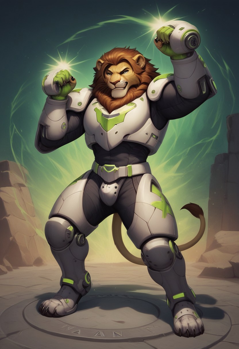 score_9, score_8_up, score_7_up,
1boy, solo, torso view,<lora:Anthro_Lionlioness_PONY_XL:1>,
(anthro lion:1.2),  lion male, black fur, fangs, claws, wearing green power armor,helmet,armor,arm cannon,power suit, green power suit, black fur, brown mane,  <lora:Furry_Lora_Panther:0.8>  very intricate, high quality details,vibrant, highly detailed, award-winning, professional,anime artwork, dynamic pose, action pose, intense, fun,