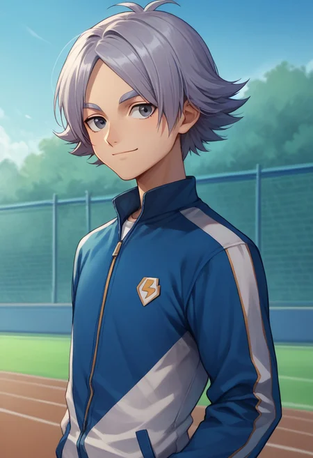 score_9, score_8_up, score_7_up, source_anime, highly detailed,
fubuki, 1boy, male focus, solo, grey hair, grey eyes, sportwear, jacket, track jacket, track suit,
upper body, smile, slender, skinny, closed mouth,
outdoor,