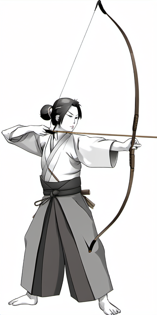 Bow, Japanese, kyudo, yumi, solo, skirt, 1boy, holding, nipples, standing, monochrome, weapon, male focus, japanese clothes, open clothes, kimono, holding weapon, hakama, hakama skirt, bow \(weapon\), arrow \(projectile\), open kimono, sepia, holding bow \(weapon\), hadanugi dousa, holding arrow, drawing bow, archery, kyuudou in the style of  <lora:bow01_xl:1>