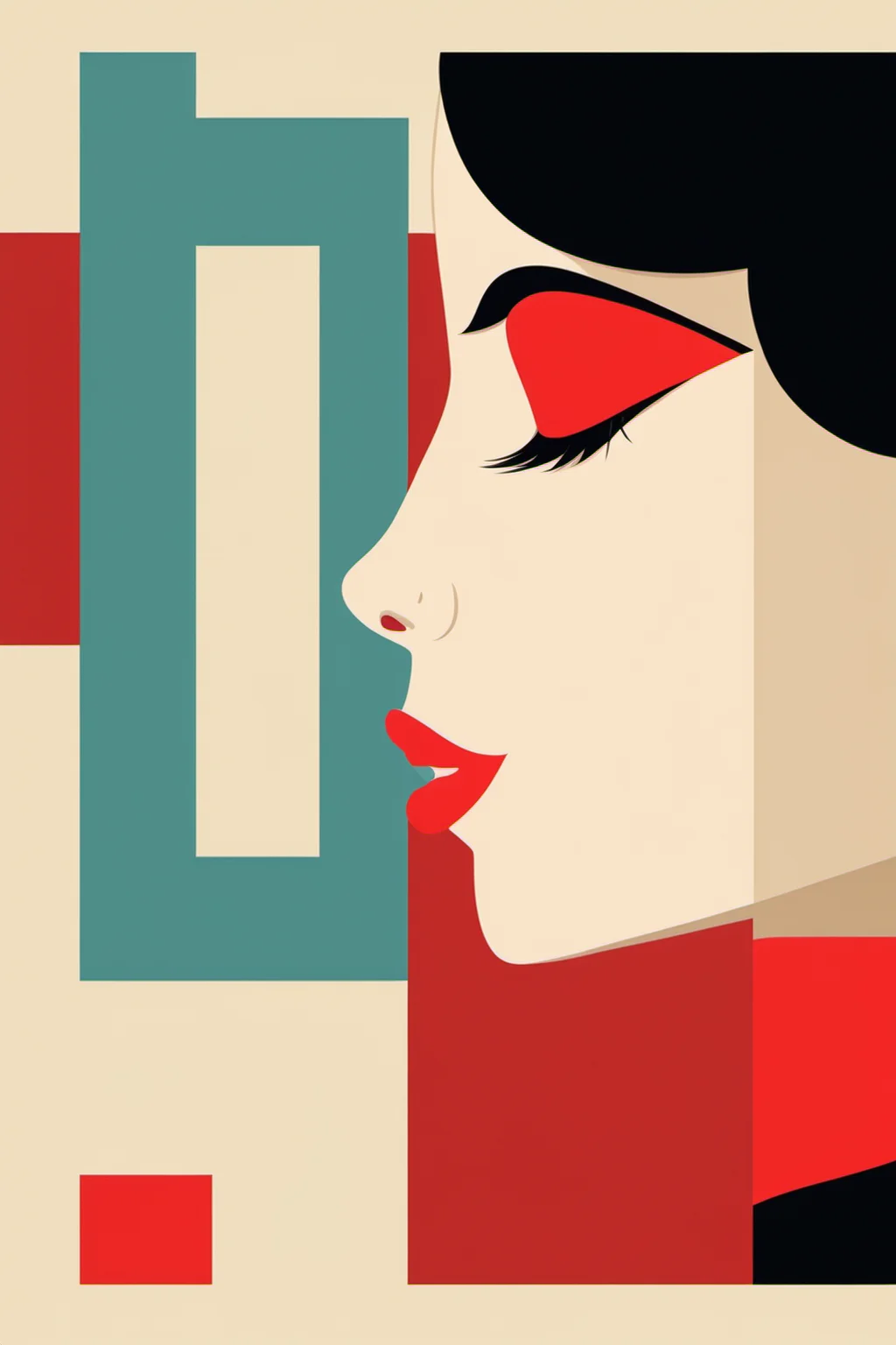ch, 1girl, solo, closed eyes, black hair, profile, makeup, red lips, short hair, lipstick, simple background, lips, flat color, closed mouth