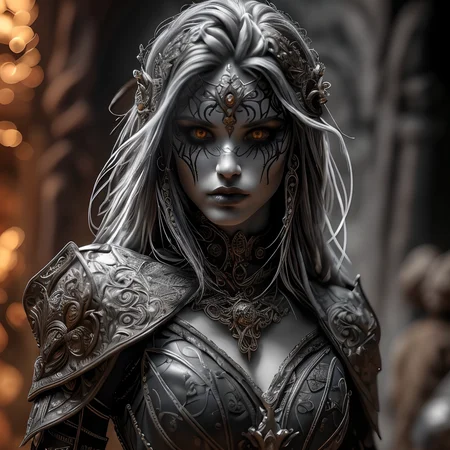 RAW photo, (masterpiece:1.3), subsurface scattering, heavy shadow, (high quality:1.4), (intricate, high detail:1.2), professional photography, HDR, High Dynamic Range, realistic, ultra realistic, photorealistic, high resolution, film photography, ambient lighting, atmospheric effects, <lora:detail_slider_v4:2>, OverallDetail, a female drow scout, dark makeup, intricate leather armor, belt, jewelry, <lora:Drow:1>, epiCPhoto