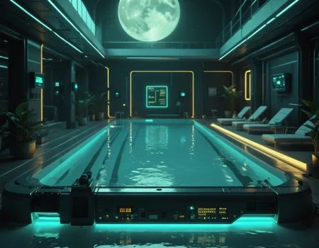 Electric swimming pool, mboard artstyle, <lora:Motherboard artstyle - trigger is mboard artstyle:1>,