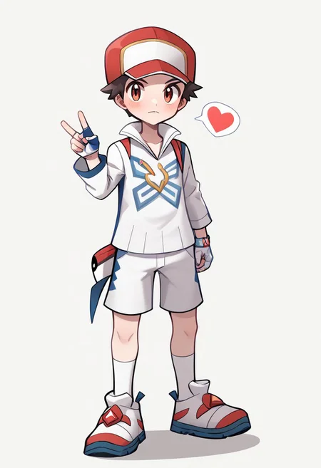 score_9, score_8_up, score_7_up, score_6_up, score_5_up, score_4_up, best quality, amazing quality, best aesthetic, absurdres, solo ,Red_masters, , white shirt, white shorts, sneakers, white knee socks,single glove, partially fingerless gloves,, full body <lora:EMS-350938-EMS:1.000000>