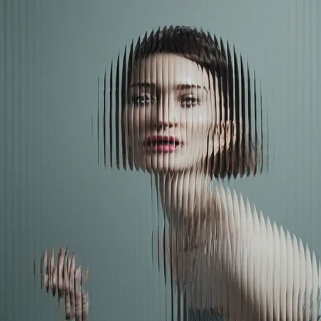a woman ran, curved glass, textured glass, fluted glass <lora:SDXL_Textured_glass_Test_Sa_May:1>