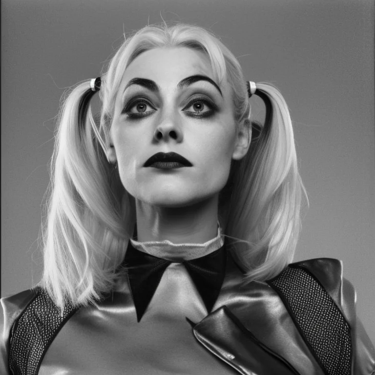 portrait photo of harley quinn, highly detailed, by karsh