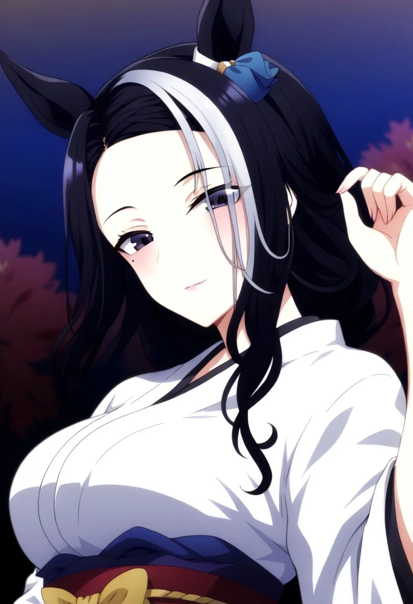 detailed background, shiny skin, posing, rating safe,
rmnsd, horse girl, multicolored hair, streaked hair, ear ornament, mole under eye saimin.il,
saimin, tsubaki,
clothed girl, kimono, 18 years old ,women,solo,1girl