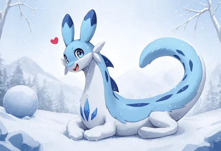 score_9, score_8_up, score_7_up, source_anime BREAK
winter background, snow, ice
Chillet_Palworld, feral, light blue fur, blue eyes happy, white underbelly,blue back spikes, blue chest markings, blue spots, blue-tipped ears, whiskers, long animal ears, long tail, lying, on stomach smile, looking at viewer, smile
standing, snowball, head tilt, (facing viewer:1.2), looking at viewer, open mouth, heart, (four legs:1.3)
sideview, from side
detailed background, beautiful scenery
<lora:add-detail-xl:1>
<lora:Chillet_Palworld:1>