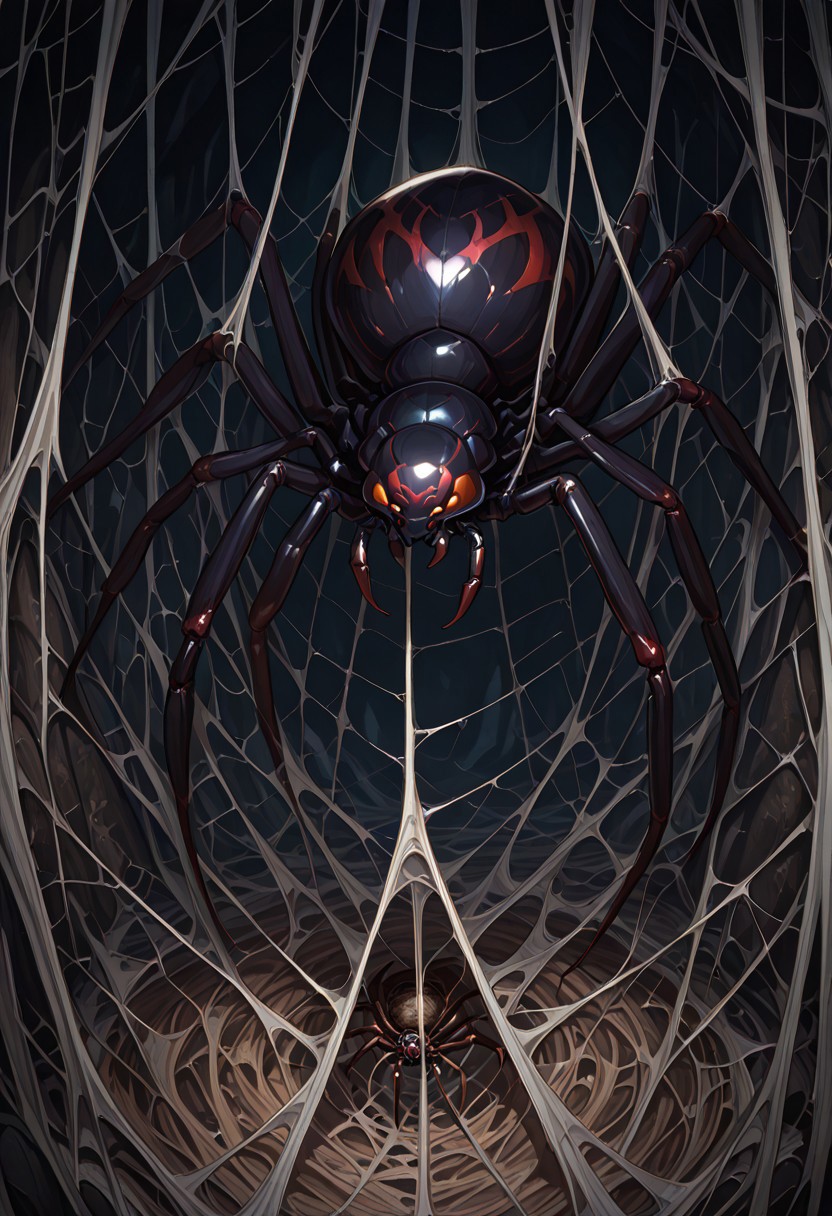 BREAK   dark webbed cave background, cobweb background, suspension, (((very big spiders crawling, giant spiders))) 5 spiders, a lot of spiders, (((spider nest)))