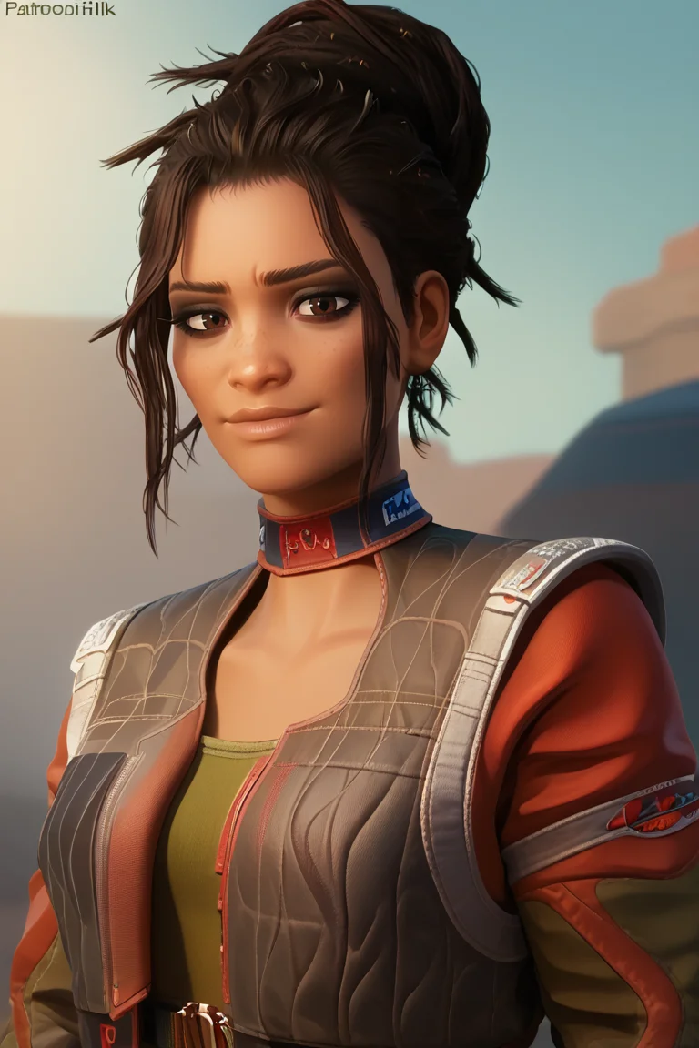 score_9, score_8_up, score_7_up, BREAK, 1girl, solo, <lora:panampalmer-guy-PONYv1:1>, panampalmer, dark skin, single hair bun, choker, jacket, portrait, looking at viewer, upper body, light smile, <lora:owc-guy-PONYv1:1>, belt,