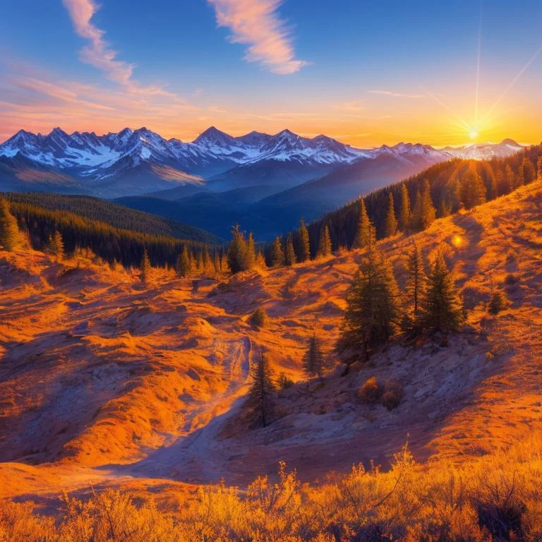 photo of a beautiful mountain vista at sunset trending 8k | <hypernet:longexposure:1>