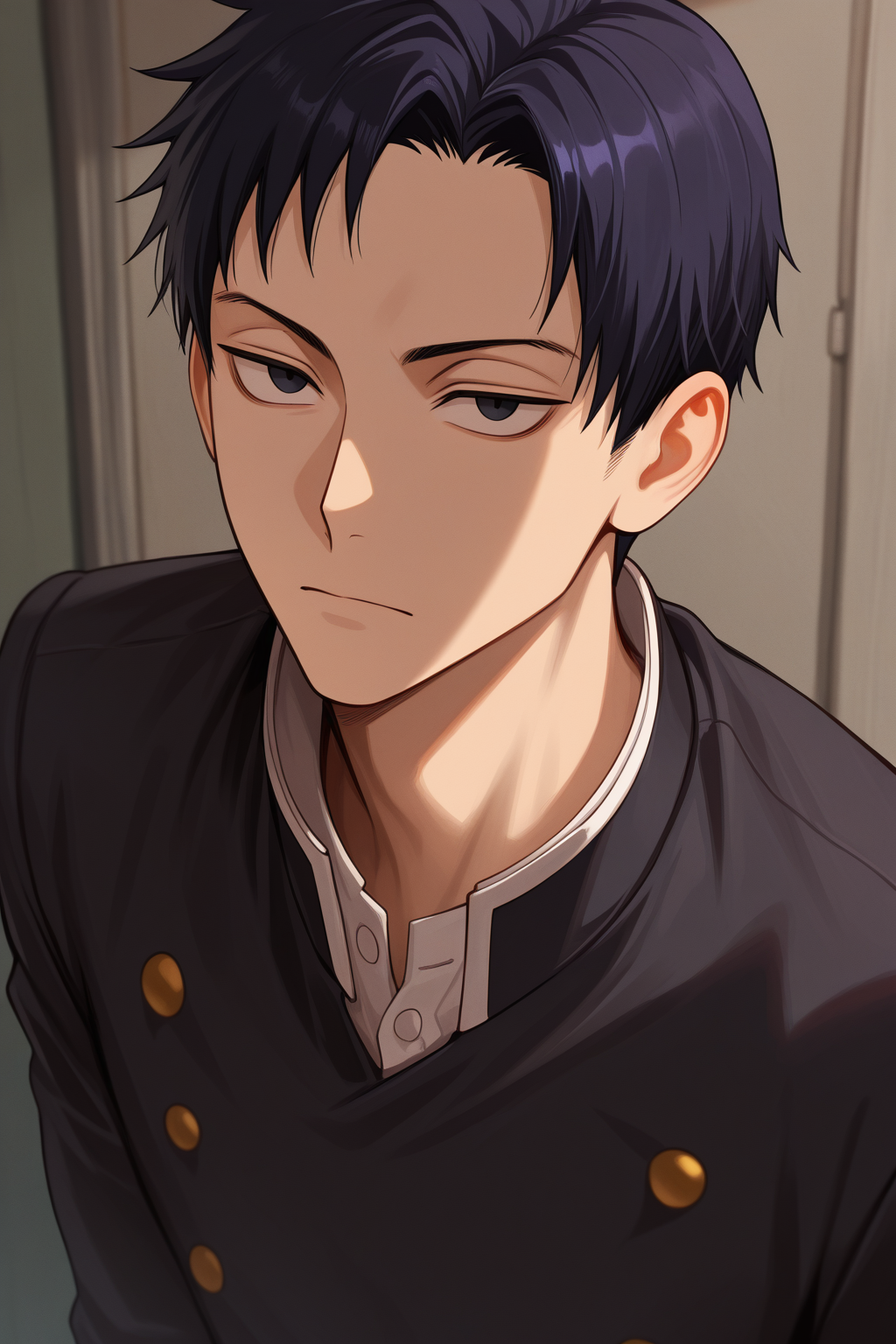 masterpiece, best quality, absurdres, safe
1boy, shizuka doumeki, black hair, black eyes, solo, black jacket, school uniform, gakuran
<lora:xxxholic_il_1_d16:1>