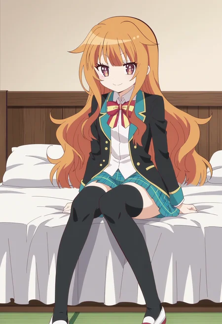 score_9, score_8_up, score_7_up, score_6_up, score_5_up, score_4_up , anime coloring ,BREAK source_anime, anime,screencap,
1girl, solo, gjbu mao, school uniform, black thighhighs, plaid skirt, blazer, long hair, white footwear, <lora:PonyXL GJBU Mao V5:1>
indoors,bedroom
smile, looking at viewer, sitting on bed,