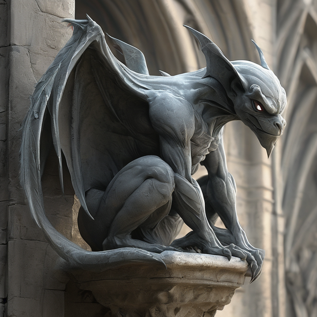 <lora:artfullygargoyle_sdxl_v1:1>,Logo,Gargoyles are magical creatures that were originally created by a very powerful cleric from stone statues. The first gargoyles were terrible winged stone monsters,designed to protect holy places from evil spirits. Still,during a huge magical battle,their inner being was altered and they became fully conscious creatures that have a very high affinity for magic. After centuries of magical modifications and enhancements,gargoyles are nowadays a very much changed race that is not warlike at all but rely entirely upon magic,