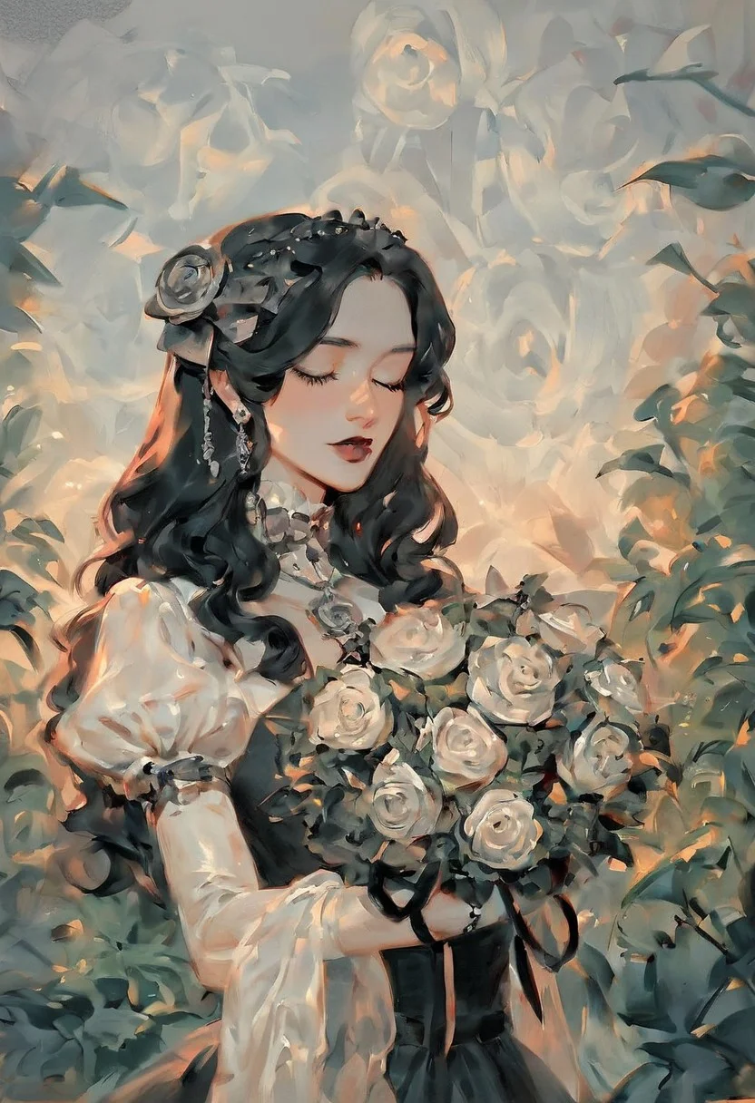 score_9, score_8up, score_7up, a beautiful sleeping goddess surrounded by a garden of rot,
Your love is a rot-softened kiss,
A bouquet of blight that you call bliss,
You weave me a gown from the mold,
Whispering decay feels like gold,
Is this my calling?,
Or am I falling?,
Between two loves, so enthralling,
Bound to bloom in gardens grey,
Where love and rot both have their way,
Bound to bloom, no path is clear,
Does love confine or persevere?,
glossy reflections, sleek metallic texture, and luminous sheen, gothic art, oil painting, traditional media, realistic, g4n1m3, Goth girl,
