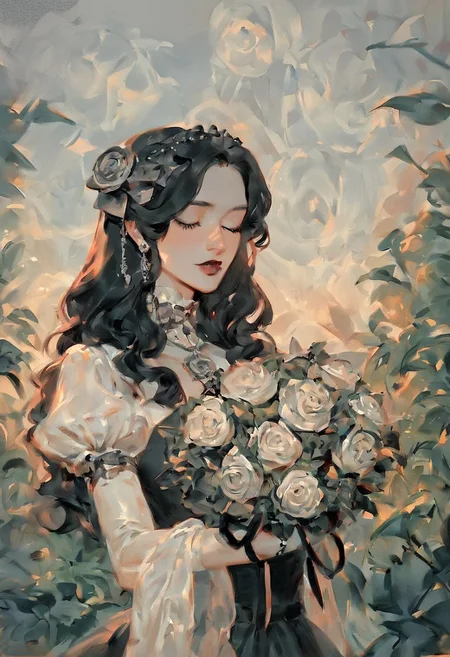 score_9, score_8up, score_7up, a beautiful sleeping goddess surrounded by a garden of rot,
Your love is a rot-softened kiss,
A bouquet of blight that you call bliss,
You weave me a gown from the mold,
Whispering decay feels like gold,
Is this my calling?,
Or am I falling?,
Between two loves, so enthralling,
Bound to bloom in gardens grey,
Where love and rot both have their way,
Bound to bloom, no path is clear,
Does love confine or persevere?,
glossy reflections, sleek metallic texture, and luminous sheen, gothic art, oil painting, traditional media, realistic, g4n1m3, Goth girl,