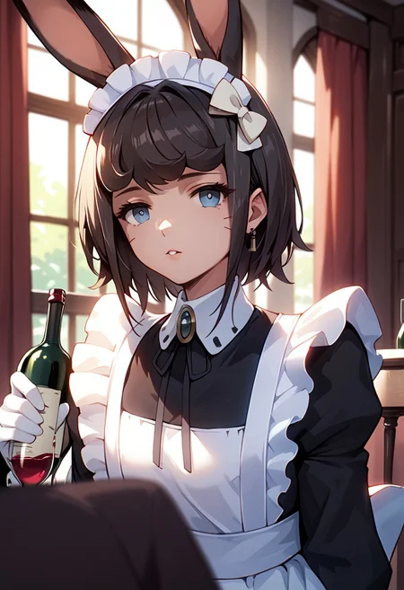 score_9_up, score_8_up, score_7_up, realistic, 1girl, HEADHUNTER RABBIT, Maid, serving wine