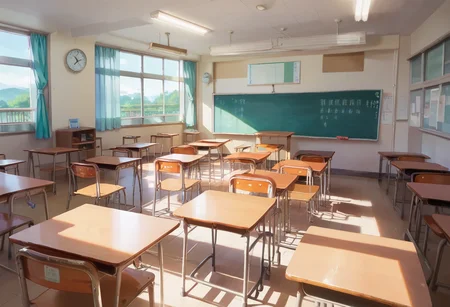 score_9, score_8_up, score_7_up, rating_safe, masterpiece, best quality, absurdres, unity 8k wallpaper, official art, official style, source_anime, uncensored, game cg, megami magazine,
kyoshitsu, classroom, scenery, chalkboard, window, school, indoors, clock, sunlight, school desk, bulletin board, shade, curtains, school chair, ceiling light, shadow, artist name, book, chinese text, ceiling, day, paper, from behind
<lora:gakkou_kyoshitsu_PONY_V1:1>
