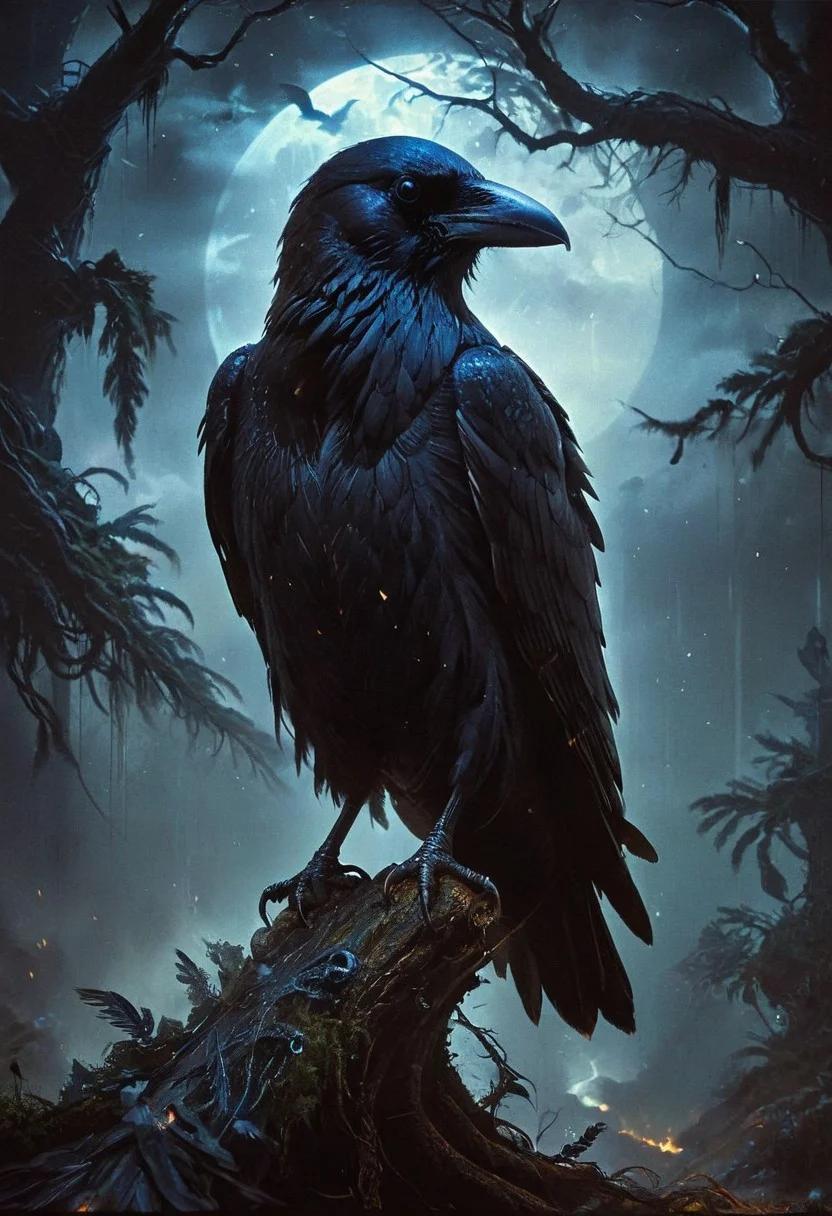 DnD_Grainyboyz, grainy, noise, Dark cyberpunk artwork, oil painting portrait , masterpiece, best quality, stunning, highly detailed,
A menacing raven with feathers that look like wrought iron, his eyes glowing with a ghostly blue light. He perches on a gnarled tree branch, a storm brewing in the background, adding to the ominous atmosphere.
, live action, in the style of an old 80's VHS dark fantasy, VHS screen grab, grainy, old footage, in the style of an old 80's VHS dark fantasy, VHS screen grab, grainy, old footage