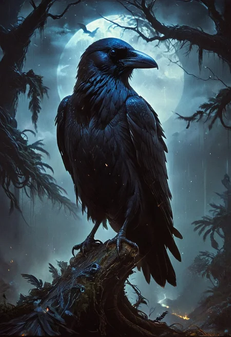 DnD_Grainyboyz, grainy, noise, Dark cyberpunk artwork, oil painting portrait , masterpiece, best quality, stunning, highly detailed,
A menacing raven with feathers that look like wrought iron, his eyes glowing with a ghostly blue light. He perches on a gnarled tree branch, a storm brewing in the background, adding to the ominous atmosphere.
, live action, in the style of an old 80's VHS dark fantasy, VHS screen grab, grainy, old footage, in the style of an old 80's VHS dark fantasy, VHS screen grab, grainy, old footage