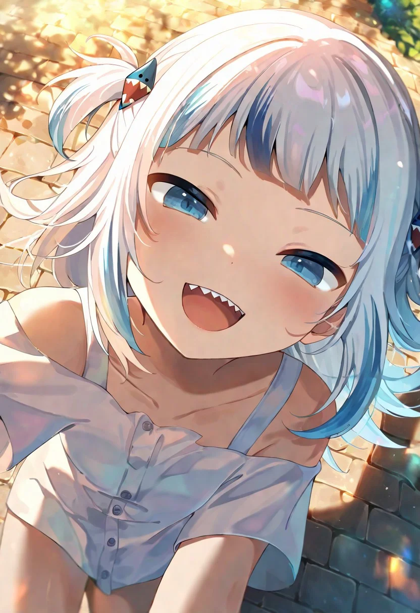 score_9, score_8_up, solo ,(gawr_gura) , \(hololive ,POV, 1girl, street, summer, casual outfit, blush, collarbone, freckles, looking up at viewer, open mouth, outdoors, smile, blue eyes, blue hair, relaxed pose, playful expression, hand on head, gentle touch, sunny day, urban background, empty street, warm pavement
(floating hair:1.2), (soft summer breeze:1.6), (warm sunlight:1.8), (muted urban tones:1.3), (soft light rays:1.3), (relaxed atmosphere:1.9), (bright sky:1.4), (subtle pavement textures:1.2), (light particles:0.8), (intimate moment:1.7), (close-up perspective:1.8), (tender interaction:1.8), (carefree atmosphere:1.5), (natural expressions:1.6)
newest, year 2024 , very aesthetic , masterpiece , best quality , highres , absurdres , cinematic lighting ,  raytracing , dynamic angle , depth of field , high contrast , colorful , detailed light , light leaks , beautiful detailed glow , best shadow , shiny , intricate details , hyperdetailed , iridescent  
{artist:amashiro_natsuki} , [artist:reia 76] , artist:jikatarou