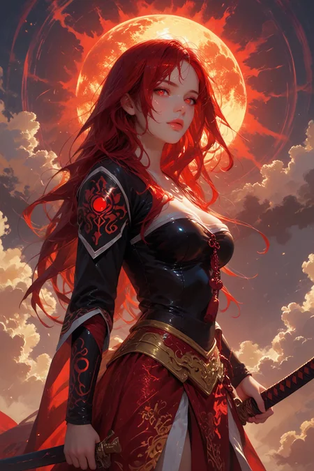 looking at viewer,detailed background,Cinematic Lighting,film grain,score_9,score_8_up,score_7_up,masterpiece,best quality,highly detailed,
<lora:(增强)sdxl_lightning_8step_lora:1>,<lora:glowneon_xl_v1:1>,glowing,<lora:hand 4:1>,hand person,<lora:(增强)Expressive_H-000001:0.8>,Expressiveh,<lora:th3rm4lXLP:0.6>,th3rm4l,colorful,<lora:Ahri_pdxl_Incrs_v1:1>,ahridefault,
hyper detailed,4k,masterpiece,samurai robot warrior,glowing red eyes,dark silhouette,detailed armor with technological elements,flowing tan and black robes,holding a katana,red sun setting in background,silhouette of bamboo plants,smoky misty environment,long hair,large breasts,