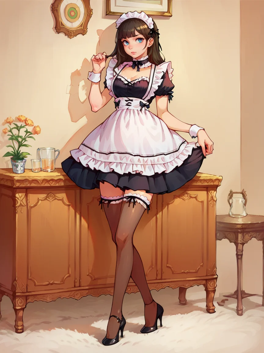 score_9, score_8_up, score_7_up, score_6_up, score_5_up, <lora:maidXLP:0.7> maid apron, maid, maid headdress, thighhighs, wrist cuffs, 1girl, high heels, <lora:1ly4XLP:1> 1ly4