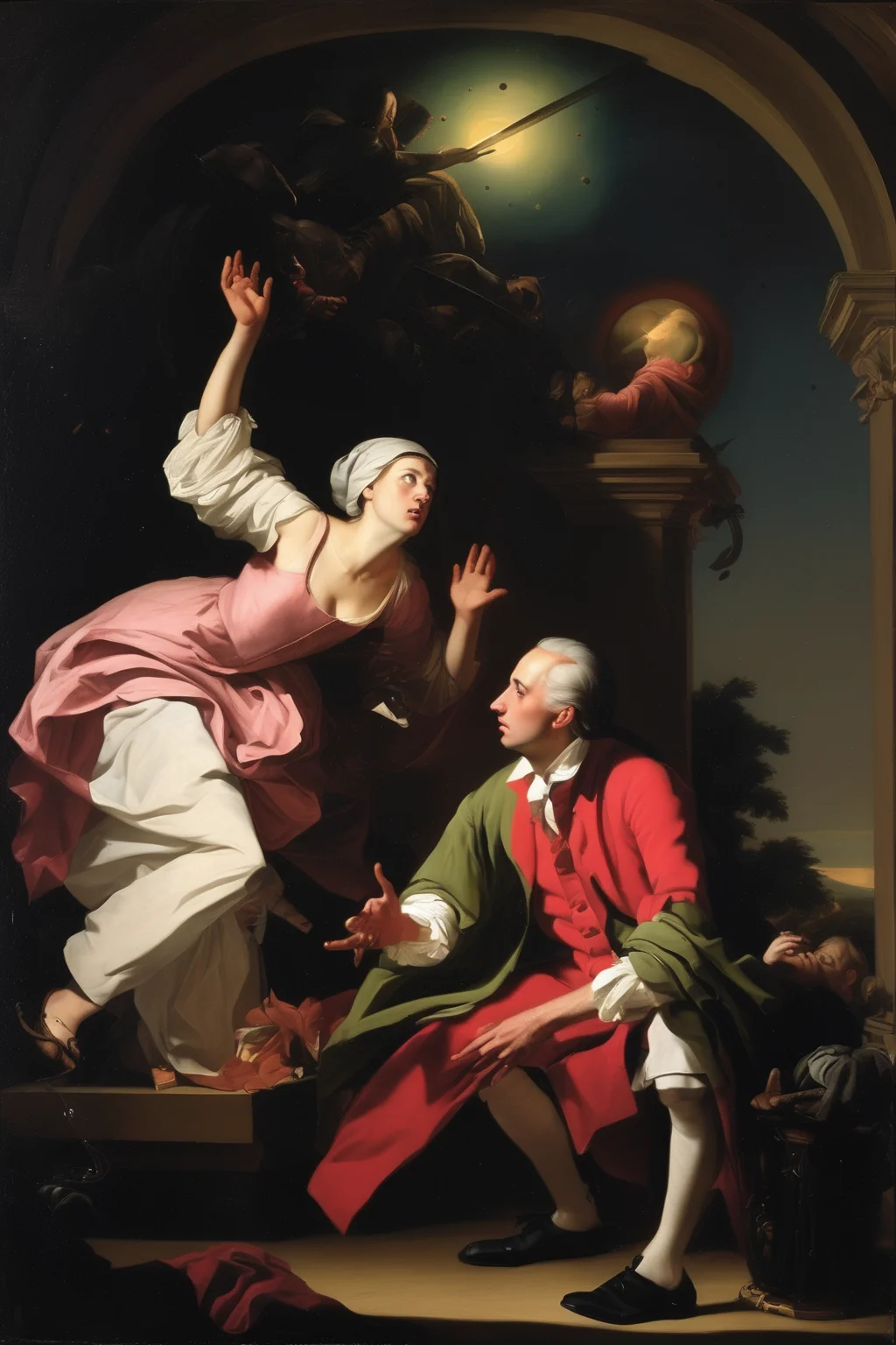 John Singleton Copley Style - an art expressing fear, curiosity and greatness about the unknown knowledge of the universe using Joseph Wright of Der