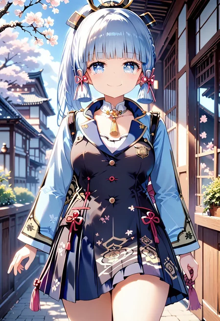 score_9, score_8_up, score_7_up, 1girl, FujisakaLP, mature woman, masterpiece, best quality, ultra high res, (big breasts1.2). smiling, happy, wide thighs, wide hips,  (detailed eyes:1.2), (masterpiece), (best quality), (ultra detailed),(disheveled hair),(illustration), standing, smiling, beautiful detailed eyes, light blue eyes, detailed beautiful face, (kamisato ayaka: 1.2), focus on face,  ponytail, kamisato ayaka(genshin impact), light blue hair, detailed hair, bangs, best lighting, best shadow, highly detailed, vibrant
