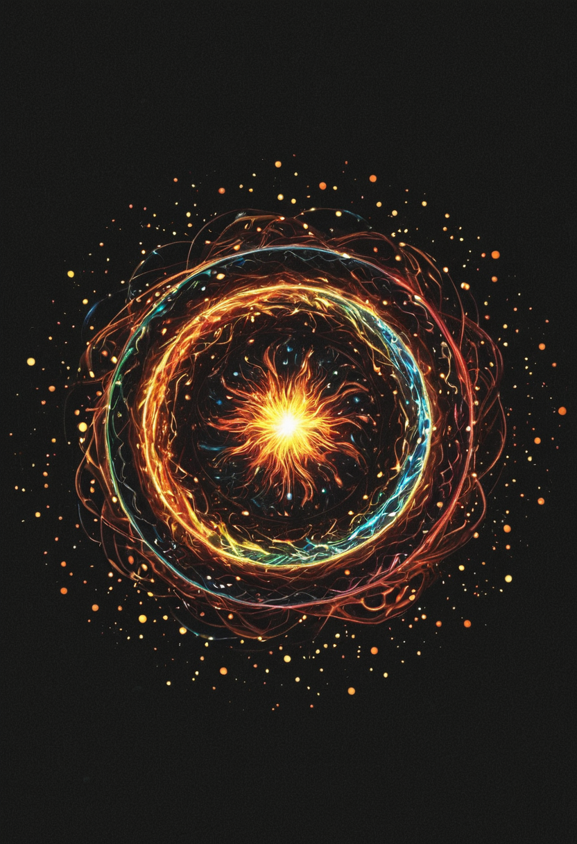 Abstract style <lora:R0k00bstr0ctHD:1>,r0k00bstr0cthd,r0k00bl0ckb0ckgr00ndhd,(shiny, fire, multicolored, black background, glowing, magic circle, aura), . Non-representational, colors and shapes, expression of feelings, imaginative, highly detailed