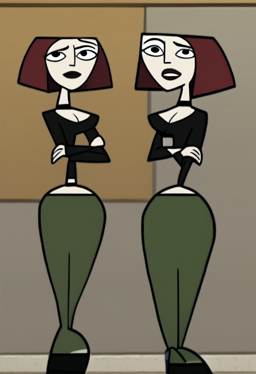 score_9, score_8_up, 2D, 1girl, solo, source_cartoon, cowboy shot, closeup, joan of arc, wide hips, narrow waist, 1girl, solo, solo focus, looking at viewer, choker, black eyes, lipstick, black top, long sleeves, cleavage, crossed arms, standing, midriff, green pants, black boots, indoors, school <lora:JoanSDXL:1>  <lora:Smooth Anime 2 Style SDXL_LoRA_Pony Diffusion V6 XL:0.65>
