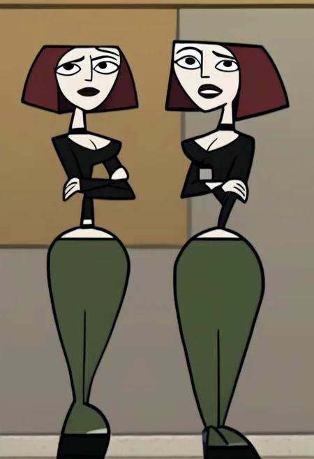 score_9, score_8_up, 2D, 1girl, solo, source_cartoon, cowboy shot, closeup, joan of arc, wide hips, narrow waist, 1girl, solo, solo focus, looking at viewer, choker, black eyes, lipstick, black top, long sleeves, cleavage, crossed arms, standing, midriff, green pants, black boots, indoors, school <lora:JoanSDXL:1>  <lora:Smooth Anime 2 Style SDXL_LoRA_Pony Diffusion V6 XL:0.65>