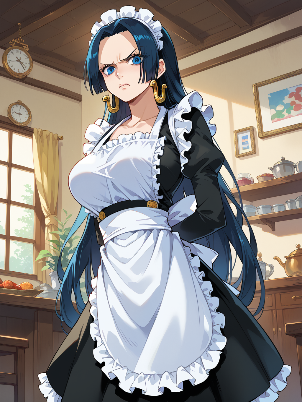 score_9, score_8_up, score_7_up,source_anime,BREAK,
Boa_hancock,maid, apron, angry, arms behind back, indoors, closed mouth, 
<lora:Boa_hancock:1>