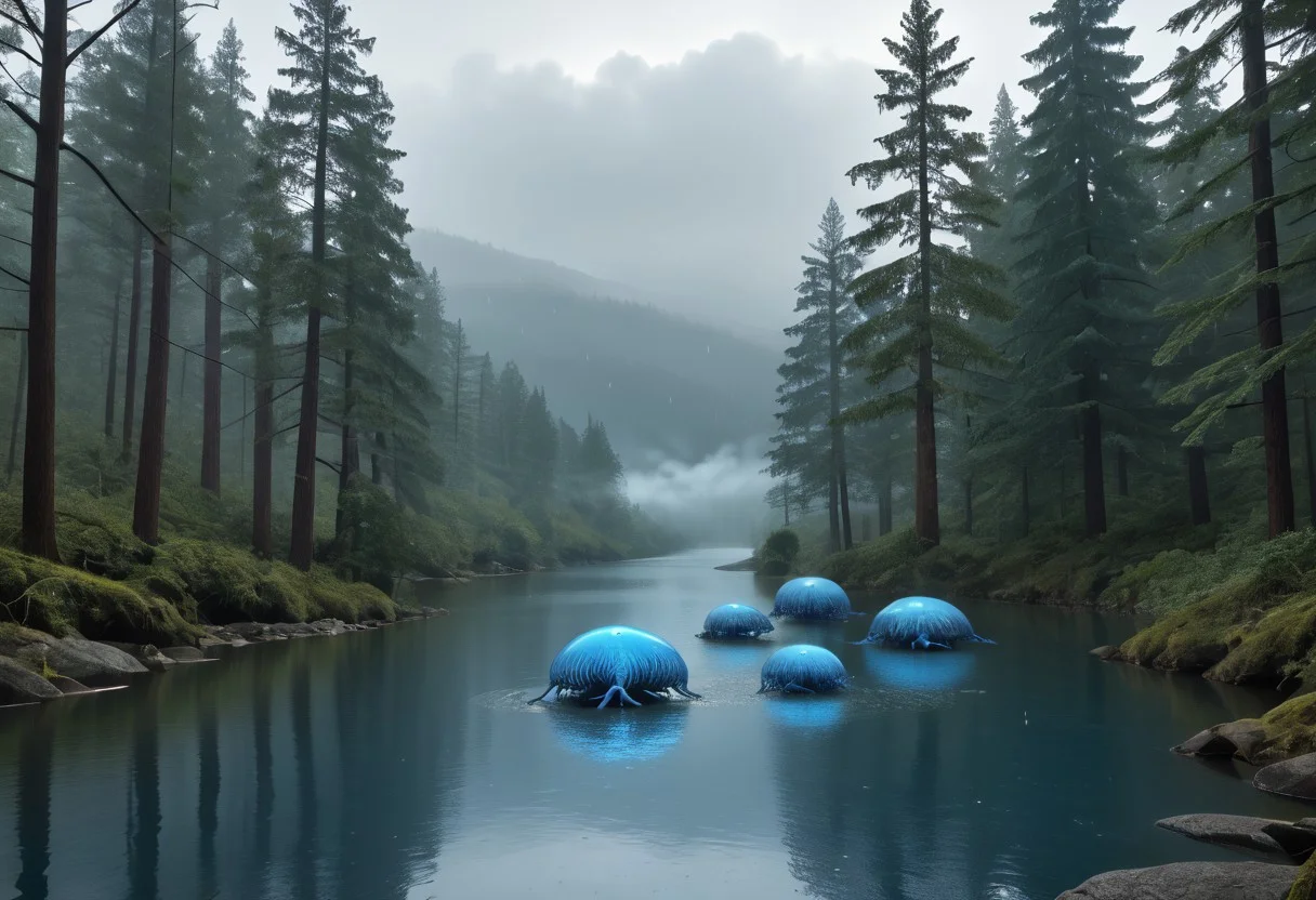 (masterpiece:1.2), Ultra High Res. Unity 8k Wallpaper. (illustration:1.0). (masterpiece:1.2). Best Quality. Ultra-Detailed. Ultra Realistic. Masterpiece. High Detailed Skin.
BREAK
Blue Leeches. Blue Tentacles. Multiple Tentacles. Blue Alien. Blue Parasite Jellyfish. Blue Parasite. Shiny. Wet.
BREAK
Outdoors. Cloudy. Overcast. Rain. Mist. Fog. Pine Trees. Swamp. Woods. Celtic Mystic Forest. Ambient Lighting. Moody Atmosphere. Detailed Background. Dramatic Lighting. Low Light. Sharp Shading. Cinematic Lighting. Nature.