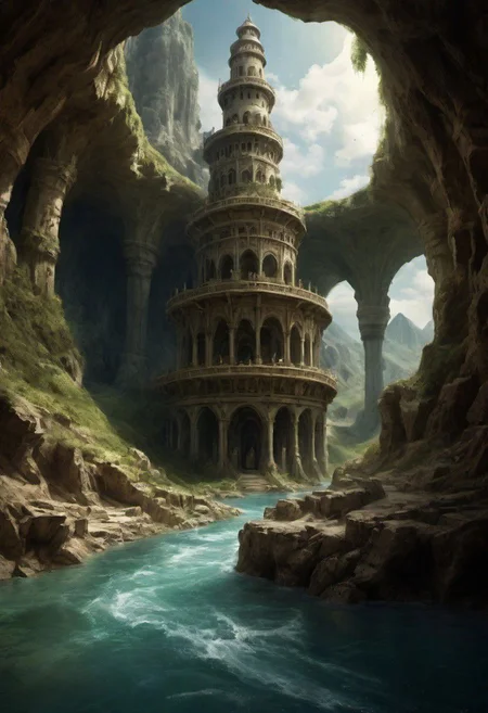 A stately pleasure-dome decree:
Where Alph, the sacred river, ran
Through caverns measureless to man
   Down to a sunless sea.
So twice five miles of fertile ground
With walls and towers were girdled round;