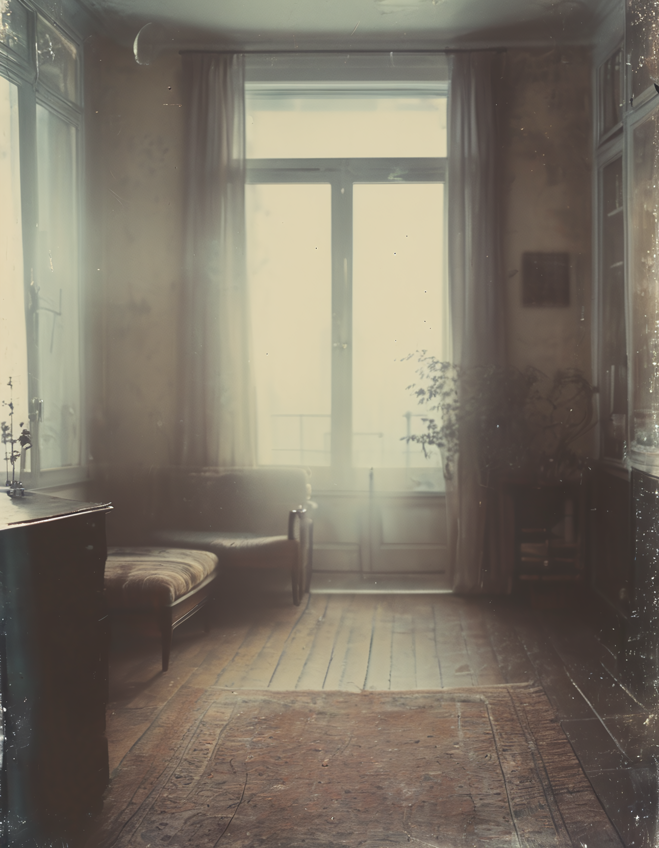 35mm vintage photo of a an old living room, bokeh, haze lighting, 4k, uhd, masterpiece