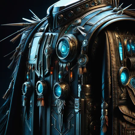 hyper detailed masterpiece, dynamic, awesome quality,DonMT3chW0rldXL whiskering,,side pockets,,tassels <lora:DonMT3chW0rldXL-000009:1>,