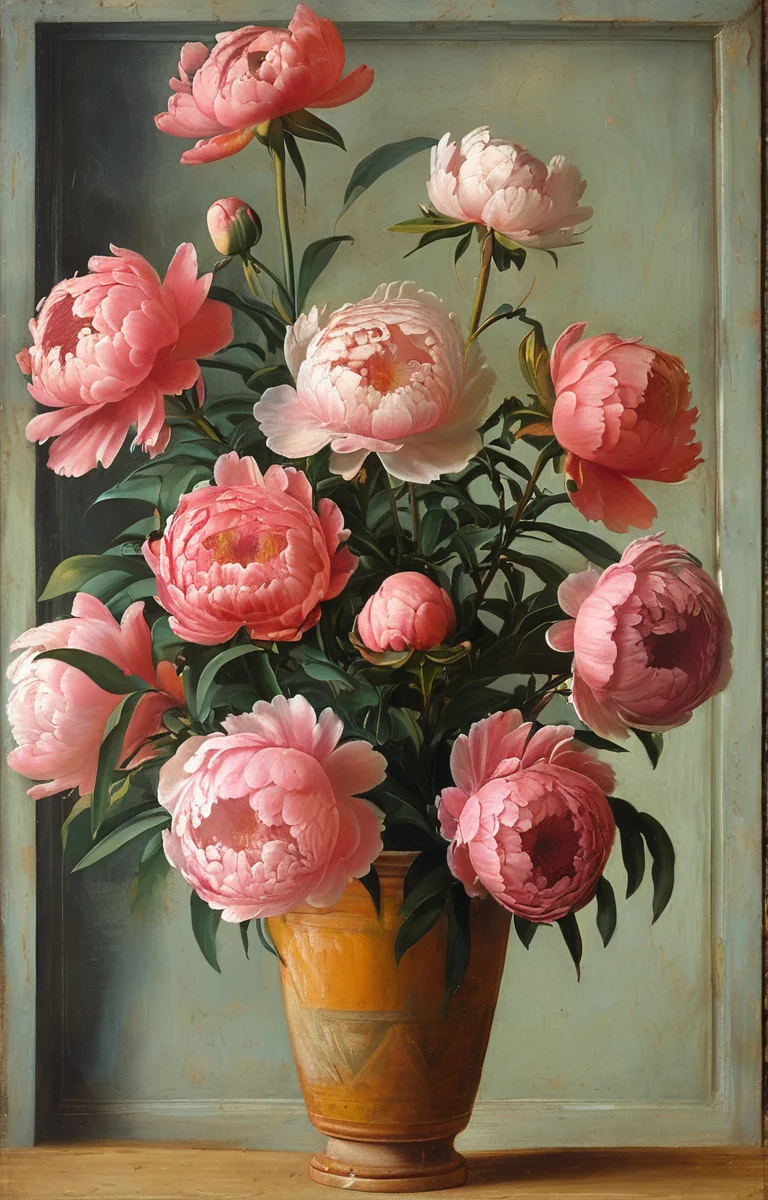 masterpiece,best quality,<lora:tbh197-sdxl:0.9>,illustration,style of Masaccio decaying peonies