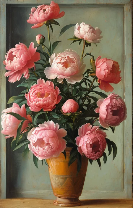 masterpiece,best quality,<lora:tbh197-sdxl:0.9>,illustration,style of Masaccio decaying peonies
