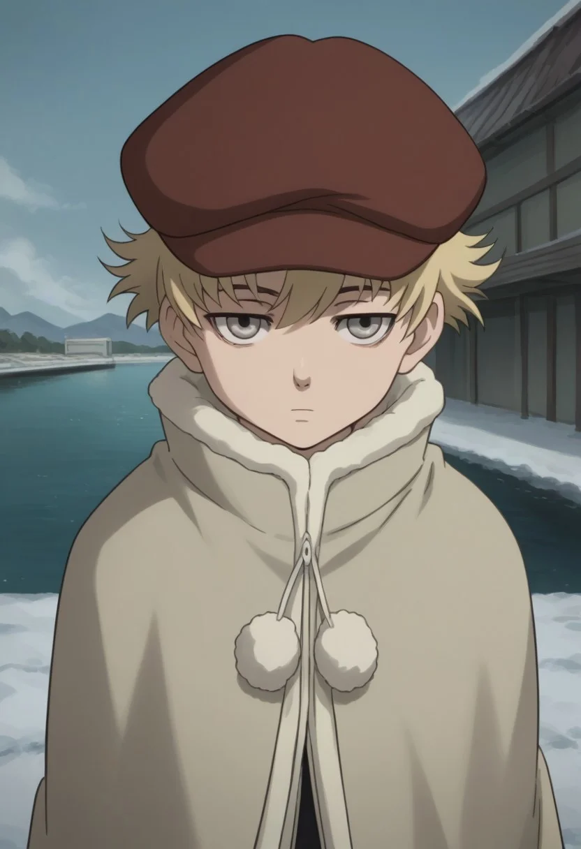 score_9, score_8_up, source_anime, highly detailed,
july_d, solo, hat, blonde hair, parody, grey eyes, 1boy,
male focus, looking at viewer, coat, short hair, upper body, expressionless,
outdoor,