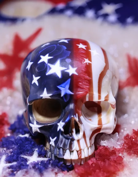 (patriotic geodeskull), (Ultra realistic, intricate, Ultra high resolution masterpiece), (High quality, Superb lighting, Highly detailed, Sharp focus, 8K UHD, masterpiece art) <lora:GEODESKULL-GEODESKULL-000005:0.9>