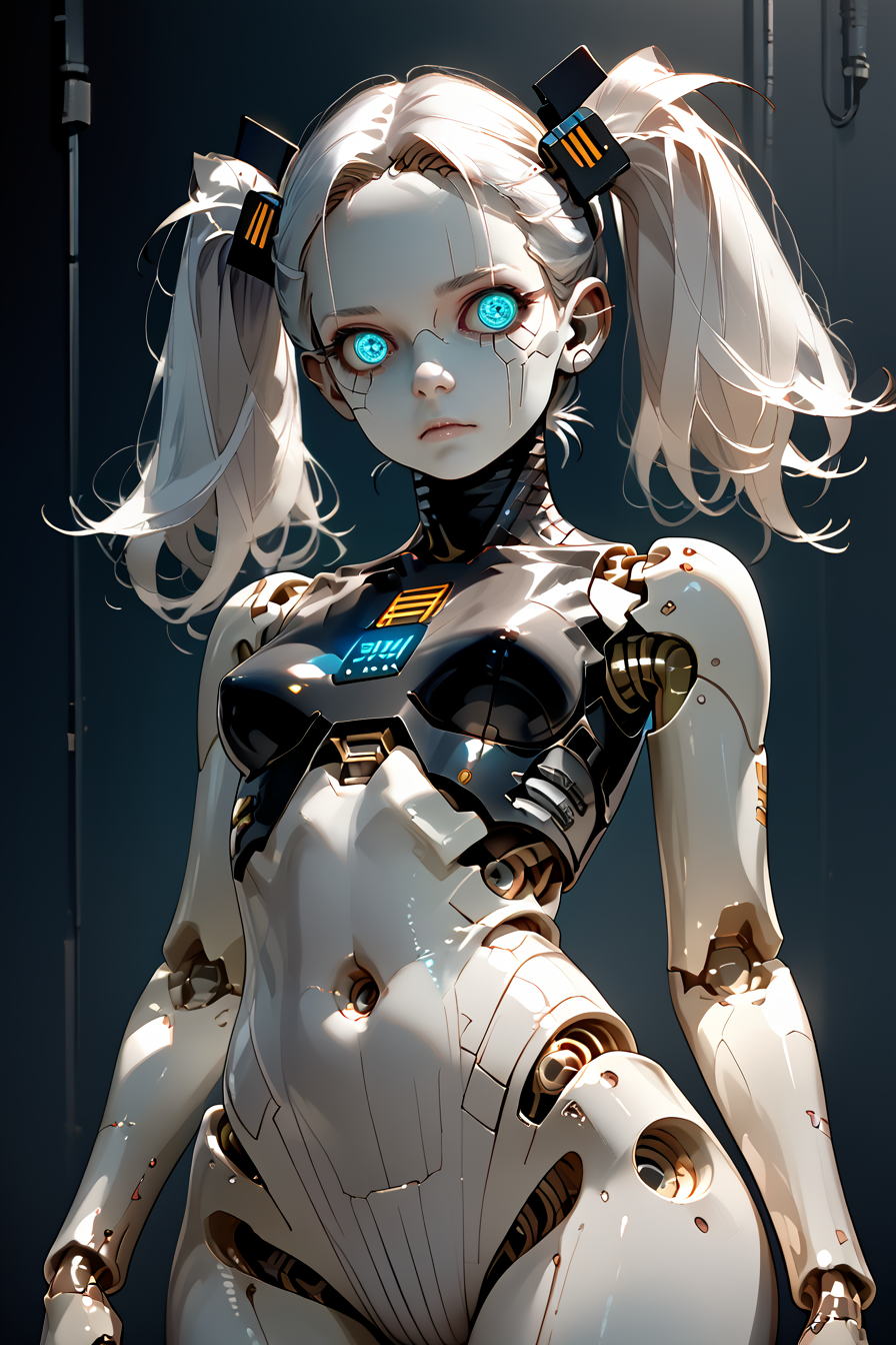 1woman, sexy, petite, android, <lora:Aff_anne_droid_2_:1> anne_droid, medium breasts, perky breast, long hair, white hair, twintails, carbon fiber leotard,, score_9, score_8_up, score_7_up, score_6_up, score_5_up, score_4_up, <lora:040790P:0.4> 040790P, woman, 24 years old, (tiny waist, flat stomach, narrow hips)