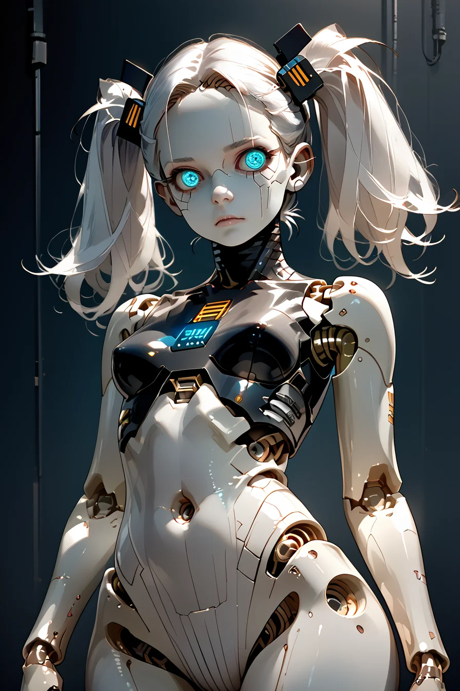 1woman, sexy, petite, android, <lora:Aff_anne_droid_2_:1> anne_droid, medium breasts, perky breast, long hair, white hair, twintails, carbon fiber leotard,, score_9, score_8_up, score_7_up, score_6_up, score_5_up, score_4_up, <lora:040790P:0.4> 040790P, woman, 24 years old, (tiny waist, flat stomach, narrow hips)