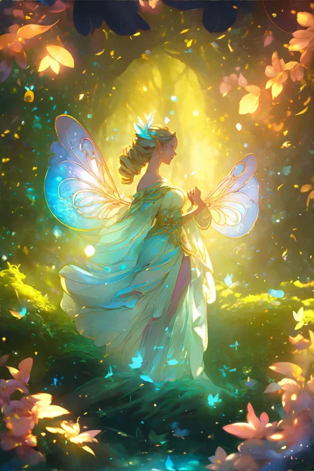 <lora:feyandfairies-ericheisner:1.00> 1girl, fairy wings, long grecian dress, summer time, forest, magical, FeyFa, masterpiece, 8k, high resolution, shallow depth of field, sharp focus