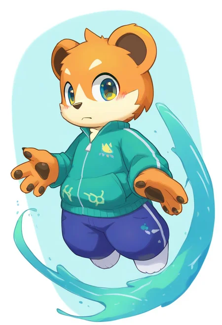 score_9, score_8_up, male, solo, full body, digital art, highly detailed, <lora:CuteMixPDv4:1>, zPDXL2, zPDXLpg, zPDXL, bear, green shirt, big eyes, large pupil, look at viewer, furry, kemono, cute, anthro, zavy-splsh, paint splash, green paint splash, bear wrapped in splash