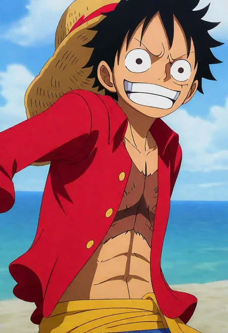Monkey Di Luffy ( Ungry:1.0)  in the beach