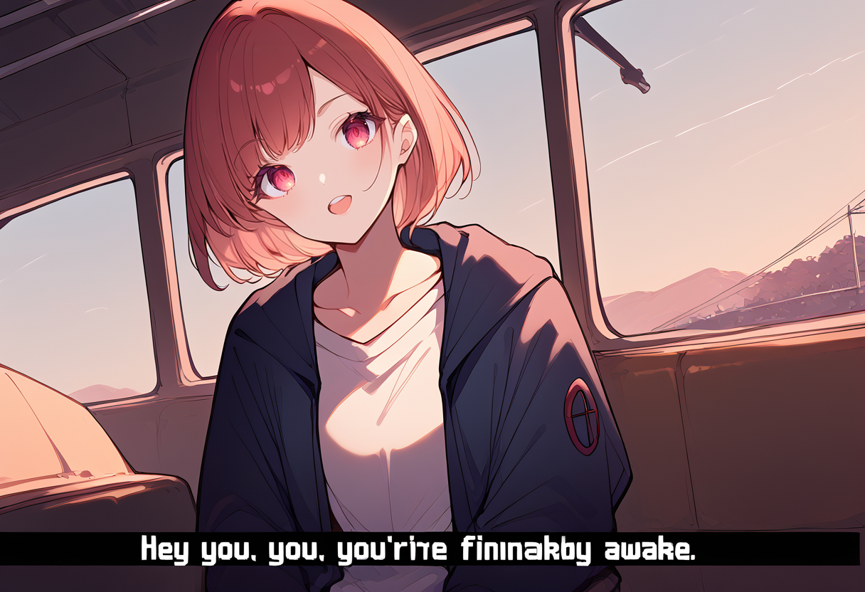(score_9:0.9),score_8_up,score_7_up,anime style,rating_safe,
BREAK <lora:hey you, you're finally awake ponyXL v3.5:0.8>,hey you - you're finally awake, 1girl, looking at viewer, red eyes, jacket, shirt, solo, brown hair, short hair, upper teeth only, bangs, upper body, ground vehicle, hood, collarbone