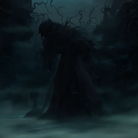 <lora:Bloodborne_style:1> masterpiece, best quality, outdoors, night, dark, dark theme, no humans, bloodstyleborne, bloodborne, scenery, weathered hourglass standing on a rocky, sandy terrain, fog, swirling, storm, ocean