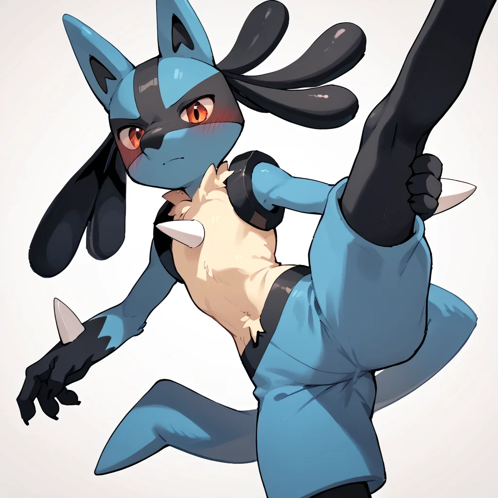 <lora:Lucario:1>, lucario has one leg up, score_9, score_8_up, score_7_up, score_6_up, score_5_up, score_4_up,